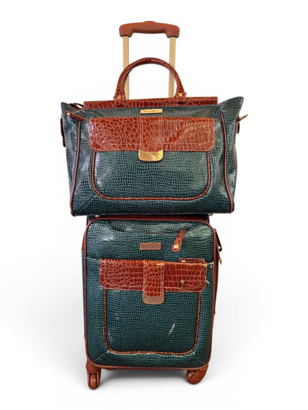 Samantha Brown Vintage 4 Pc Luggage Set Carry On Weekender Packing Cubes Green